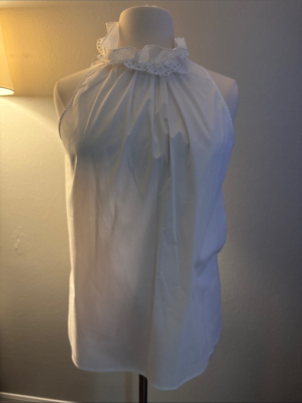 Sara Campbell White Ruffled Halter Neck Women's Top
